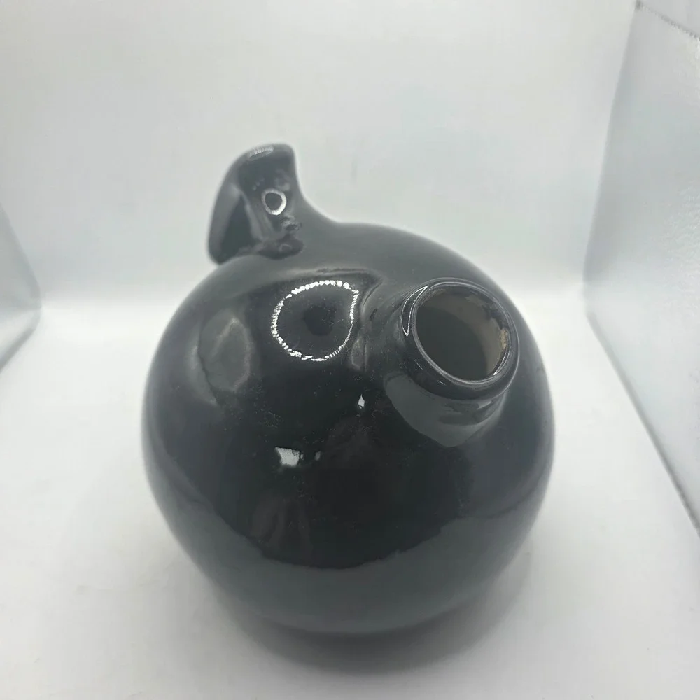 Vintage Camark Art Pottery Black Glossy Spherical Round Jug Single Handle Spout